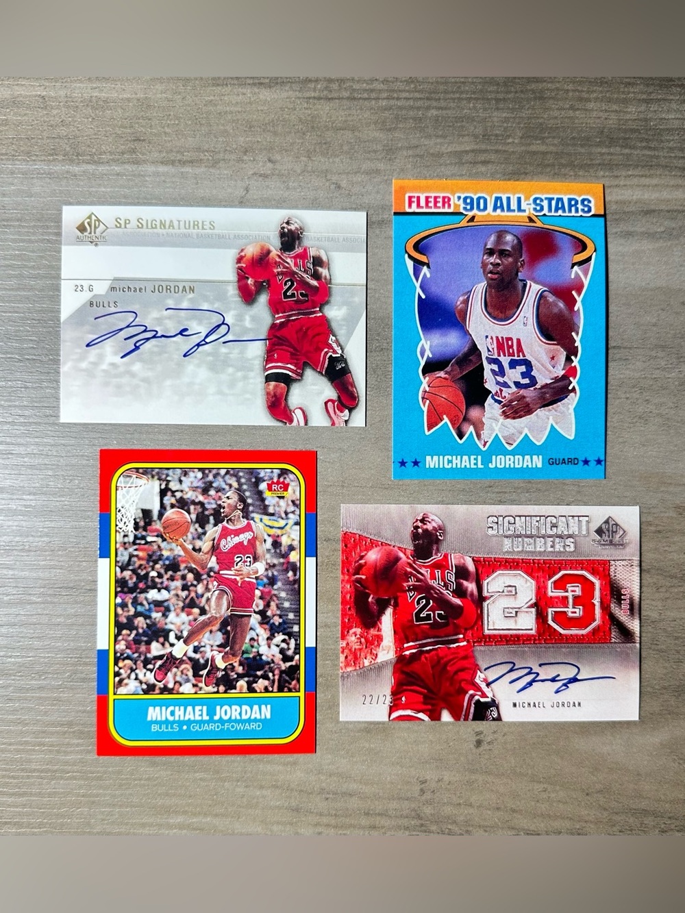 Michael Jordan Signed Lot of (4) Fleer Upper Deck Novelty Cards. Chicago Bulls.